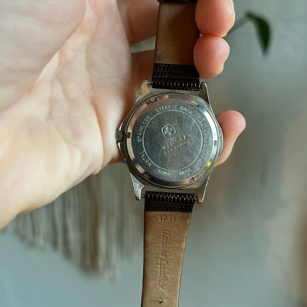 Wenger Swiss Military Women’s Watch Stainless Steel Date Window, Genuine Leather